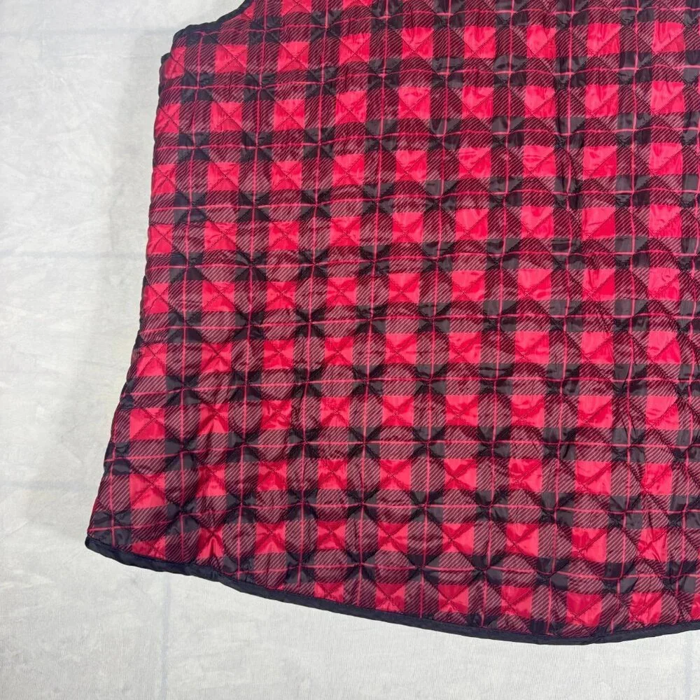Karen Scott Sport‎ Quilted Puffer Vest Womens Red Black Buffalo Plaid Size 2X